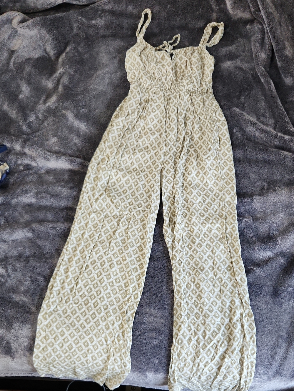 Live To Be Spoiled Beige/Olive Diamond Print Sleeveless Jumpsuit